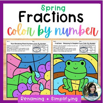 Preview of Simplifying Fractions for 4th Grade | Renaming Fractions | Color By Number