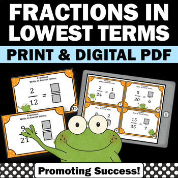 Preview of Simplifying Fractions Equivalent Fraction Game Task Cards Practice SCOOT 4th Gr