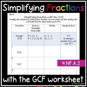 Preview of Simplifying Fractions with the GCF