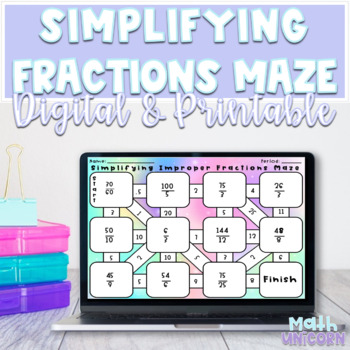 Preview of Simplifying Improper Fractions Maze | Printable & Digital 