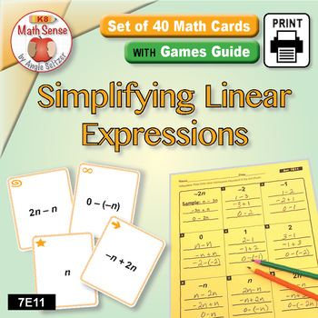 Preview of Simplifying Linear Expressions: Math Sense Card Games & Algebra Activities 7E11