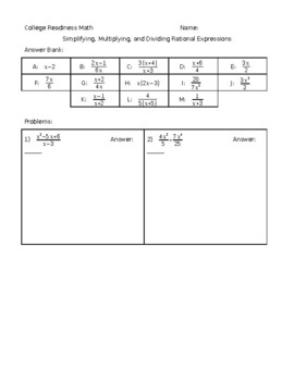 rational expressions worksheet teaching resources tpt