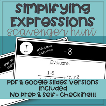 Preview of Simplifying Numerical Expressions Scavenger Hunt | Digital and PDF