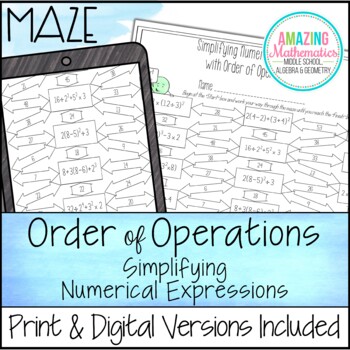 Preview of Simplifying Numerical Expressions / Order of Operations with Exponents Worksheet