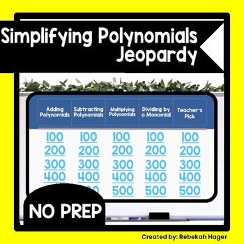 Preview of Simplifying Polynomials Jeopardy - Add Subtract Multiply & Divide by a Monomial