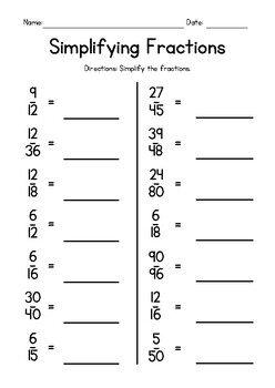 Preview of Simplifying Proper Fractions FREEBIE