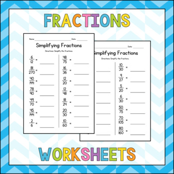 Preview of Simplifying Proper Fractions Worksheets - Math Practice - Test Prep - Assessment