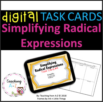 Preview of Simplifying Radical Expressions Digital Task Cards (Google or PowerPoint)