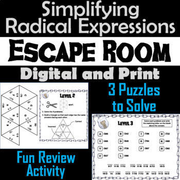 Preview of Simplifying Radical Expressions Activity Escape Room (Simplifying Square Roots)