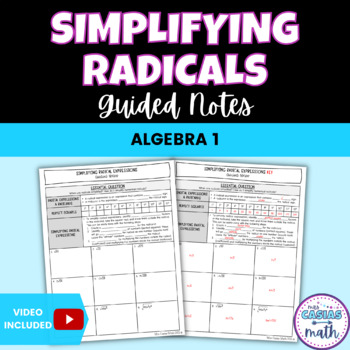 Preview of Simplifying Radical Expressions Guided Notes Lesson Algebra 1
