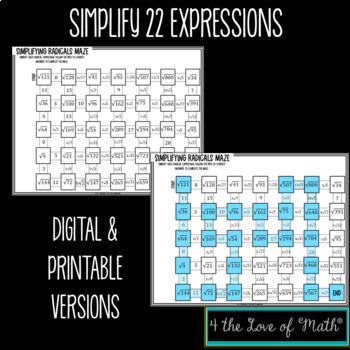 Simplifying Radical Expressions: Maze by 4 the Love of Math | TpT