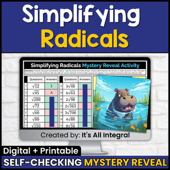 Preview of Simplifying Radical Expressions Self-Checking Mystery Reveal Activity