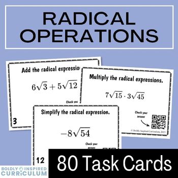 Preview of Simplifying Radical Expressions Task Cards - Add, Subtract, Multiply, & Divide