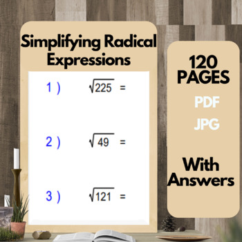Preview of Simplifying Radical Expressions Worksheets Math Algebra 1 worksheet