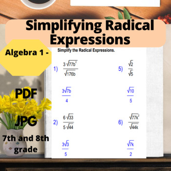 Preview of Simplifying Radical Expressions Worksheets Math Algebra 1 Workbook