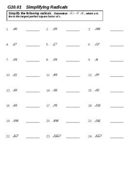 Preview of Simplifying Radicals