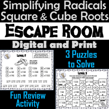 Preview of Simplifying Radicals Activity: Square and Cube Roots: Algebra Escape Room Game