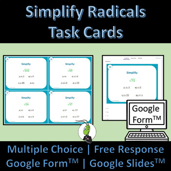 Preview of Simplifying Radicals Algebra 1 Task Cards Editable