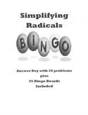 Simplifying Radicals Bingo with 25 Pre-Filled Boards! Fun 