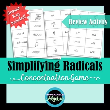 Preview of Simplifying Radicals - Concentration Game - Square Roots