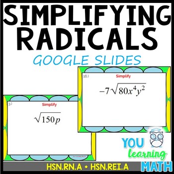 Preview of Simplifying Radicals: GOOGLE Slides - 20 Problems