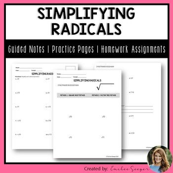 Preview of Simplifying Radicals - Guided Notes | Practice | Homework