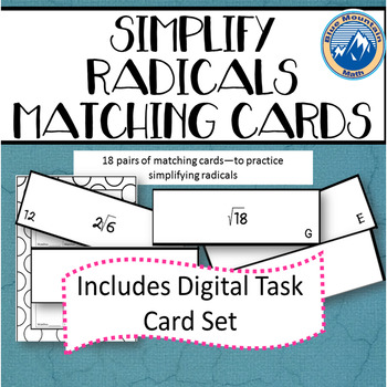 Preview of Simplifying Radicals Matching Card/ Card Sort Set
