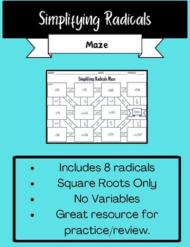 Preview of Simplifying Radicals Maze