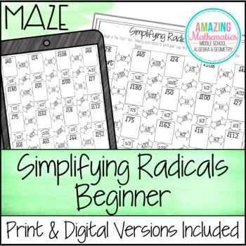 Preview of Simplifying Radicals Worksheet - Maze Activity