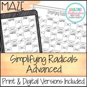 Preview of Simplifying Radicals Worksheet - Advanced Maze Activity