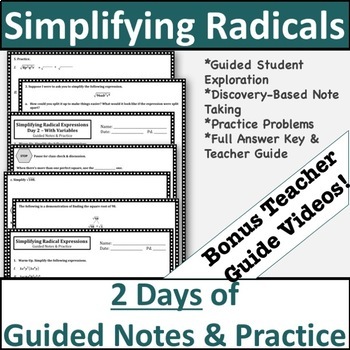 Preview of Simplifying Radicals Notes - Guided Notes
