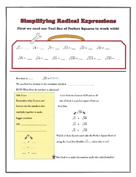 Preview of Simplifying Radical Expressions Notes and Practice for Distance Learning