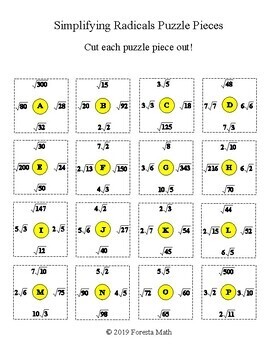 Simplifying Radicals Puzzle by Foresta Math Teachers Pay Teachers
