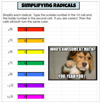 Preview of Simplifying Radicals - Self-Check
