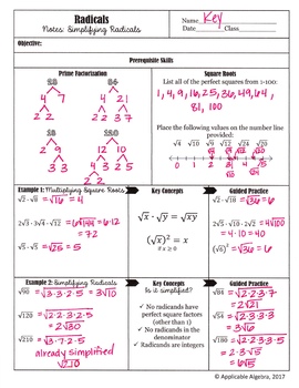 Simplifying Radicals (Square Roots) - Guided Notes and Practice | TpT