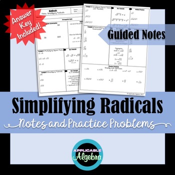 Preview of Simplifying Radicals (Square Roots) - Guided Notes and Practice
