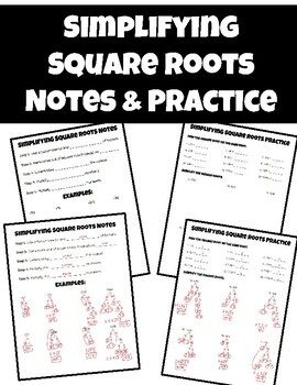 Preview of Simplifying Radicals Square Roots Notes and Practice
