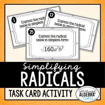 Preview of Simplifying Radicals (Square Roots and Cube Roots) | Task Cards