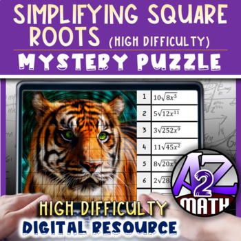 Preview of Simplifying Radicals Square Roots with Variables Activity Digital Pixel Art