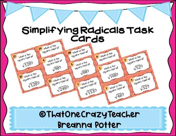 Preview of Simplifying Radicals Task Cards-Freebie!