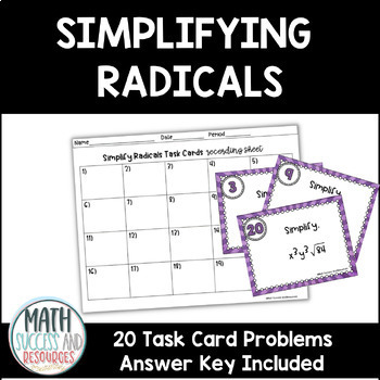 Preview of Simplifying Radicals Task Cards Activity