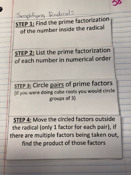 Preview of Simplifying Radicals Using Prime Factorization Interactive Notebook Foldable