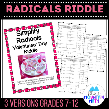 Preview of Simplifying Radicals Valentines Riddle