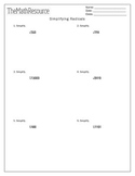 Simplifying Radicals - Worksheet