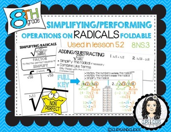 Preview of Simplifying Radicals and Operations Interactive Notebook Foldable