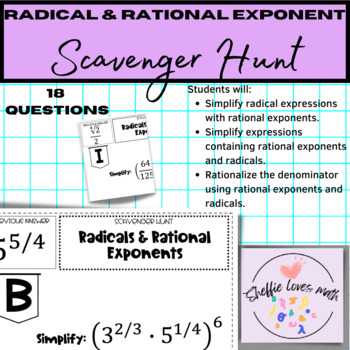 Preview of Simplifying Radicals and Rational Exponents Scavenger Hunt Small Group Activity