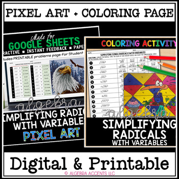 Preview of Simplifying Radicals with Variables Coloring Printable and Digital Pixel Art