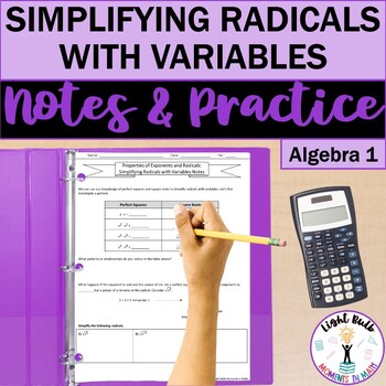 Preview of Simplifying Radicals with Variables Guided Notes and Worksheet