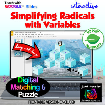 Preview of Simplifying Radicals with Variables Digital Puzzle plus Print