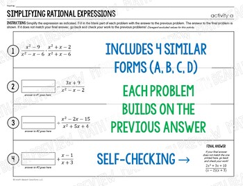 Simplifying Rational Expressions Activity by Math Beach Solutions